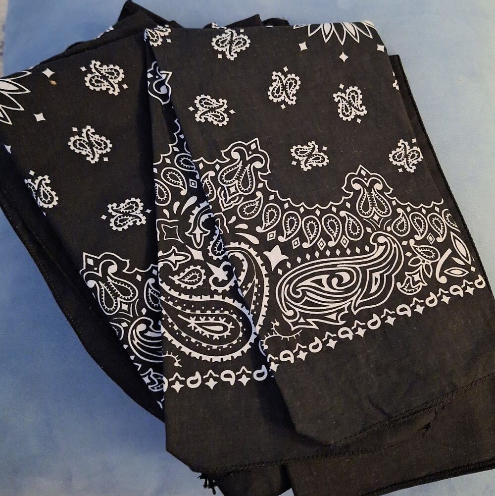 100% cotton black paisley Bandanas lot of 7 Made in USA new